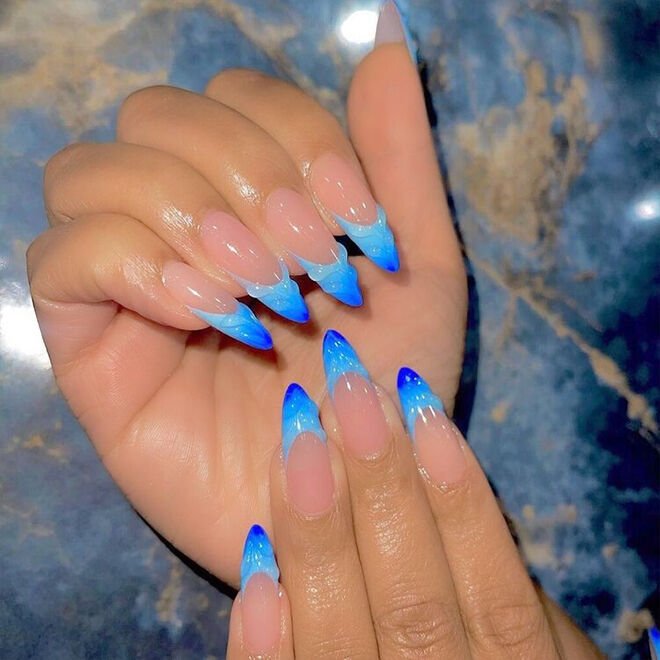 manicure trends French blue nails 2024